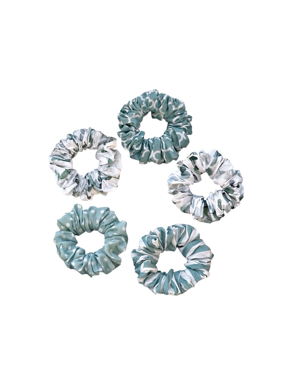 Set of 5 Sage Green Patterned Hair Scrunchies